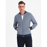 Ombre Men's pique knit bomber sweatshirt - navy blue | shoptok.hr
