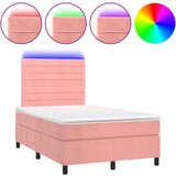  Box spring postelja z vzmetnico LED roza 120x200 cm žamet | Shoptok.si