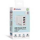  PUNJAČ ZA MOBILNE UREĐAJE ZIDNI 1XUSB-C/PD 20W/1XUSB-A QC 3.0/2XUSB-A 10W VERBATIM 49701 BIJELI | shoptok.hr