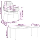  Vrtna garnitura - 6-dijelni vrtni blagovaonski set s jastucima crno Crna i tamno siva 200 x 100 x 74 cm 6 | shoptok.hr
