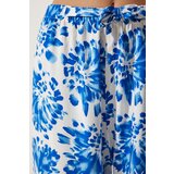  Women Ecru Blue High Waist Summer Wide Viscose Trousers | Shoptok.si