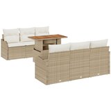 vidaXL 7-delni vrtni kavč set z blazinami bež poli ratan akacija, 2-sedežna vrtna sofa z blazinami bež poli ratan Cene