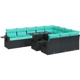  Vrtna garnitura - 11-dijelni set vrtnih sofa poliratan i bagrem s jastucima crni - Crna 1 | shoptok.hr