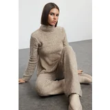 Trendyol Mink Brunette Turtleneck Knitwear Top and Bottom Set with Trousers