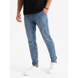 Ombre Men's denim joggers with asymmetrical stitching - blue | shoptok.hr