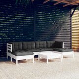The Living Store Vrtna sedežna garnitura 7-delna z blazinami bela borovina - Vrtna Sedežna Garnitura, (21476045) | Shoptok.si