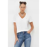 Tommy Jeans Bombažna kratka majica ženski, bela barva
