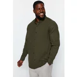 Trendyol Green Men's Regular Fit Buttoned Collar Plus Size Shirt.