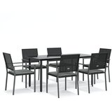  7-dijelni vrtni blagovaonski set s jastucima poliratan i čelik Crna Dužina stola 160 cm | shoptok.hr
