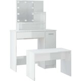  Set toaletnog stolića LED sjajni bijeli od konstruiranog drva | shoptok.hr