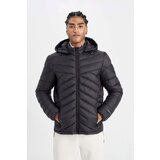 Defacto Fit Men's Black Water Repellent Slim Fit Slim Fit Hooded Zippered Pocket Puffer Jacket | ePonuda.com