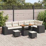 vidaXL set od 9 komada vrtnog sofa s jastučićima crni poli ratan akacija, set od 3 komada vrtnog blagovaonskog stola s jastučićima crni poli ratan akacija | shoptok.hr