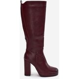 Boto Women Knee High Boots On Heels Eco Leather Burgundy Thalina | Shoptok.si