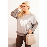 Kesi Włoski Women's Plus Size cotton sweatshirt with heart print and drawstrings brown Cijene