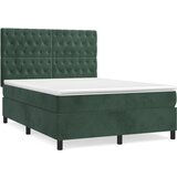 vidaXL Box spring postelja z vzmetnico temno zelen 140x190 cm žamet, (20900705) Cene