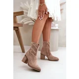 Kesi Embellished openwork ankle boots women's heeled eco suede beige S.Barski