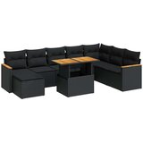 vidaXL Vrtna sedežna garnitura z blazinami 9-delna črn ratan/akacija | Shoptok.si