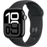 Apple watch series 10 [gps 42mm case] smartwatch with jet black aluminium case with black sport band - s/m. fitness tracker, ecg app, always-on retina display, water resistant Cene