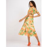 Fashion Hunters Orange and green midi dress with prints Cene