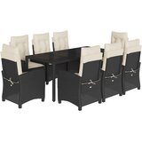  9-dijelni vrtni blagovaonski set s jastucima crni od poliratana Crna 190 cm table length | shoptok.hr