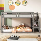 Möbrio Otroška pogradna postelja s stopnicami in letvami - 90x200 cm - siva, (22060388) | Shoptok.si