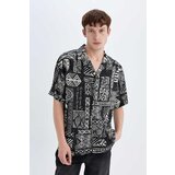 Defacto Regular Fit Crochet Collar Printed Viscose Short Sleeve Shirt