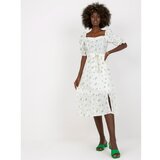 Fashion Hunters White and green midi dress with prints and embroidery Cene