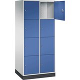C+P Jeklena omara s predelki z zaklepanjem INTRO, višina predelka 435 mm, ŠxG 820 x 600 mm, 8 predelkov, korpus svetlo siv, vrata encijan modra | Shoptok.si