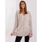 Fashion Hunters Beige women's sweater with cables Cene