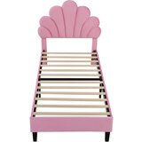Lumor Enostavna postelja 90x200 cm oblazinjena v žametu, glava postelje v obliki cveta, z lesenimi letvicami - Roza, (22155888) | Shoptok.si