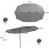 Vrt Veliki dvostruki ni suncobran od 470 cm s 48 solarnih LED svjetala i ručicom, baza za suncobran nije uključena | shoptok.hr