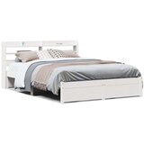 vidaXL Posteljni okvir z vzglavjem bel 150x200 cm trdna borovina | Shoptok.si