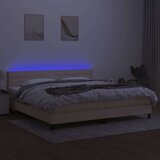  Box spring postelja z vzmetnico LED krem 200x200 cm blago | Shoptok.si