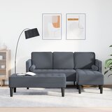 vidaXL vrtni kavč z klopjo in blazinami l-oblikovan temno siv žamet | Shoptok.si