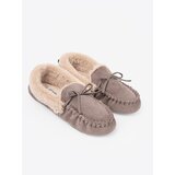 Shelvt Dark beige slippers with a bow and a fluffy moccasin interior | Shoptok.si