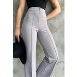 Dewberry 80272 Dewbery High Waist Slim Fit Wide Leg Pants-GREY | shoptok.hr