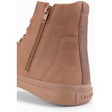 Ombre Men's high-top sneakers with matte texture and embossed logo - light brown | Shoptok.si
