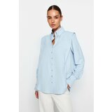 Trendyol X Sagaza Studio Light Blue Ruffle Detailed Poplin Shirt Cene