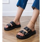 D/CEO Black flat sandals with buckles on straps Liluna | Shoptok.si