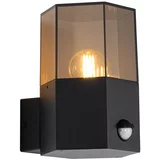 QAZQA Buiten wandlamp zwart met smoke glas zeshoek en bewegingssensor - Denmark