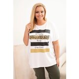 Kesi Włoski Women's Plus Size Cotton Blouse with Gold Glitter Print white | shoptok.hr