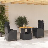  3-dijelni vrtni blagovaonski set s jastucima od poliratana crni Crna 80 cm table length | shoptok.hr