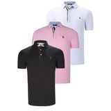 Dewberry TRIPLE SET T8582 MENS T-SHIRT-BLACK-WHITE-PINK | shoptok.hr