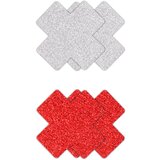Ns Novelties Pretty Pasties Glitter Cross Red Silver 2 Pairs | shoptok.hr