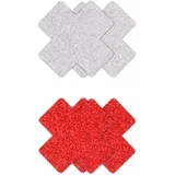 Pretty Pasties Glitter Cross Red Silver 2 Pairs