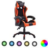 vidaXL Racing stol z RGB LED lučkami oranžno in črno umetno usnje, (21378127) | Shoptok.si
