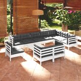The Living Store Vrtna sedežna garnitura 11-delna z blazinami bela borovina - Vrtna Sedežna Garnitura, (21464541) | Shoptok.si