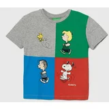 United Colors Of Benetton Otroška bombažna kratka majica X Peanuts siva barva