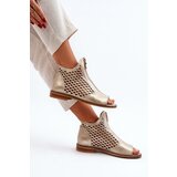 Zazoo Leather Cut-Out Sandals with Zip Gold 977/L | Eponuda.ba