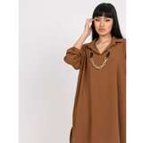 Fashion Hunters Casual brown loose dress with rolled up sleeves Cene